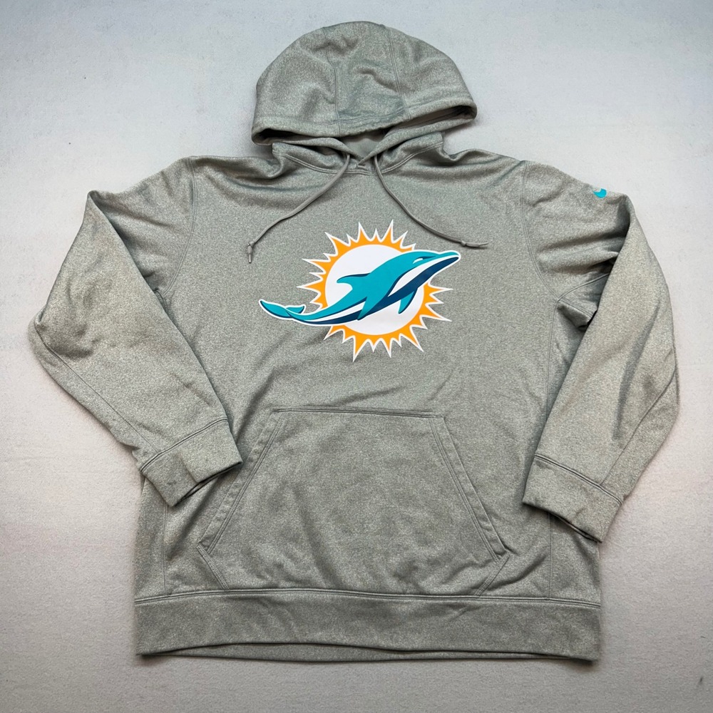 Nike Miami Dolphins NFL Therma-FIT Gray Hoodie Mens XL Sweatshirt Logo